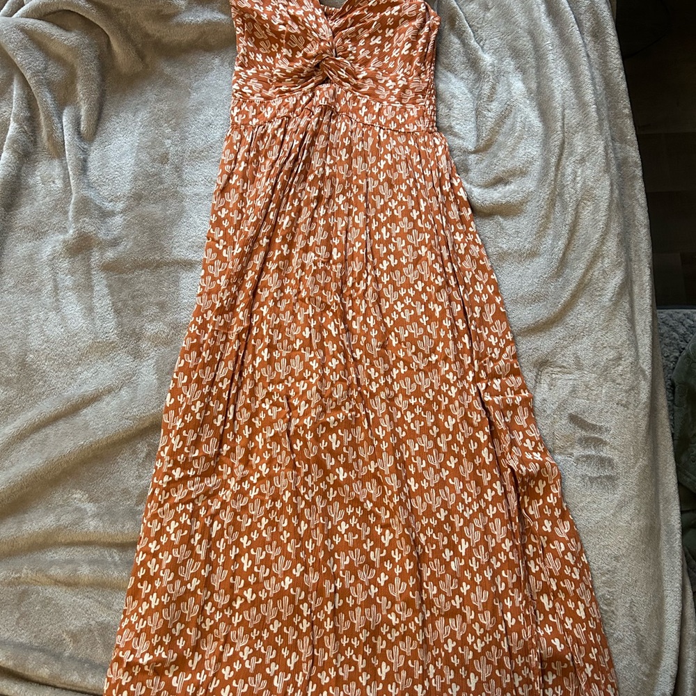 Orange Cactus Print Maxi Dress